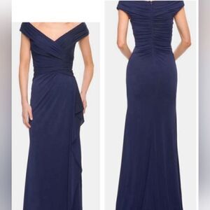 LA FEMME long Luxurious Off the Shoulder Evening Gown